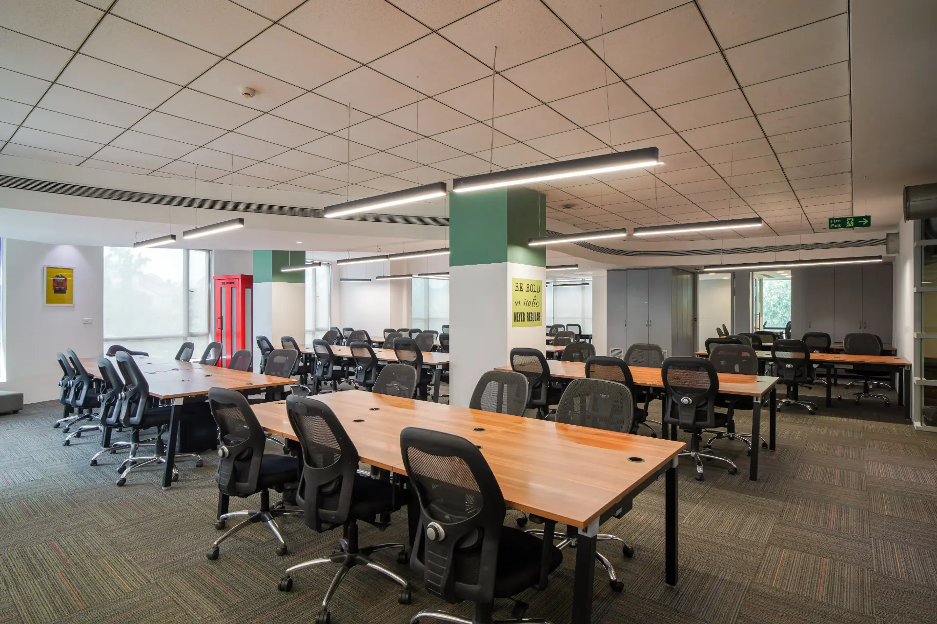 Open Desks near the Phone Booth at YesssWorks Mumbai and Navi Mumbai