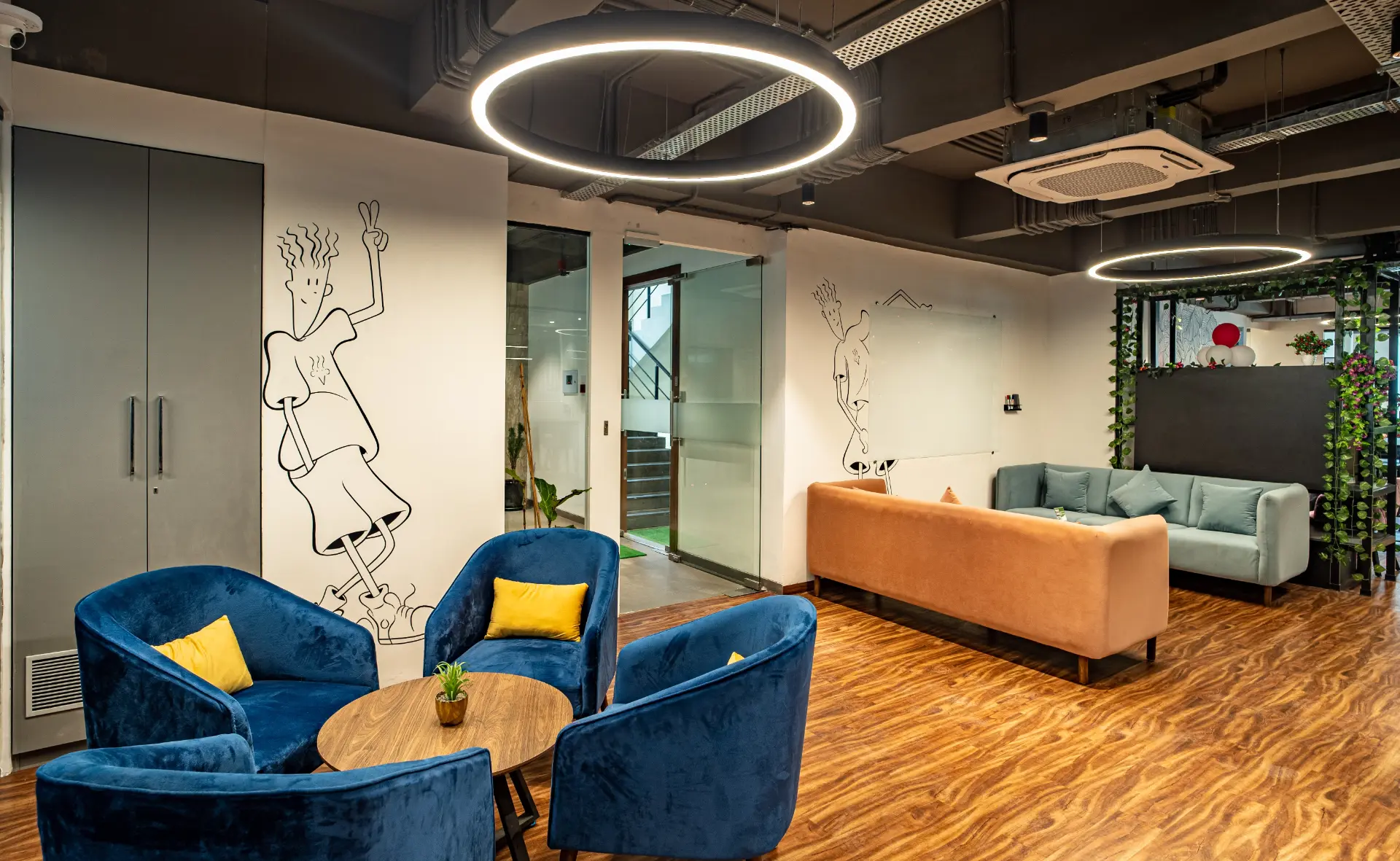 Blue Tub Chairs and Round Table Nook at YesssWorks Goregaon, 271 Business Park