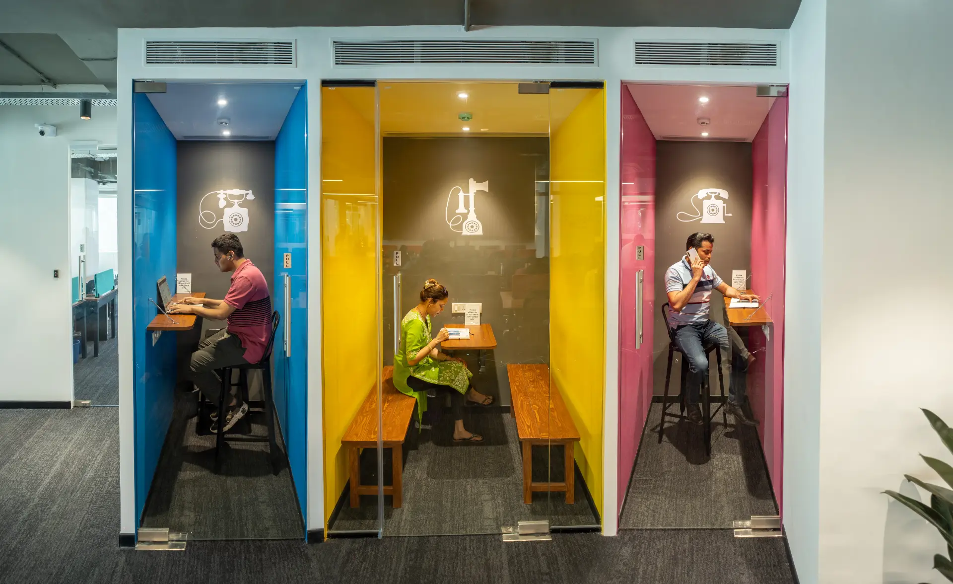Green Booth with Pendant Light at YesssWorks Mumbai & Navi Mumbai