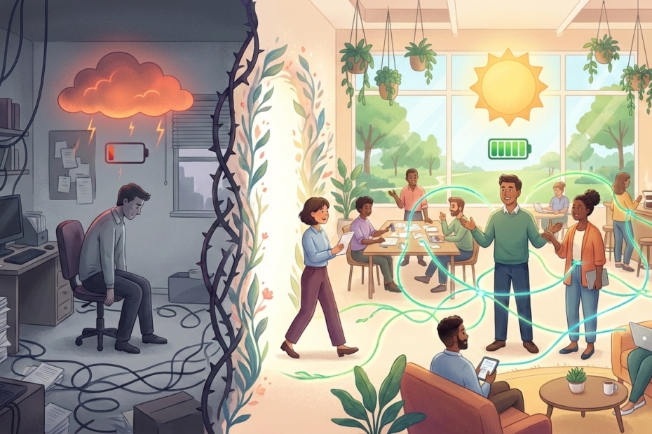 Bright and creative coworking workspace with natural light and modern furniture at YesssWorks