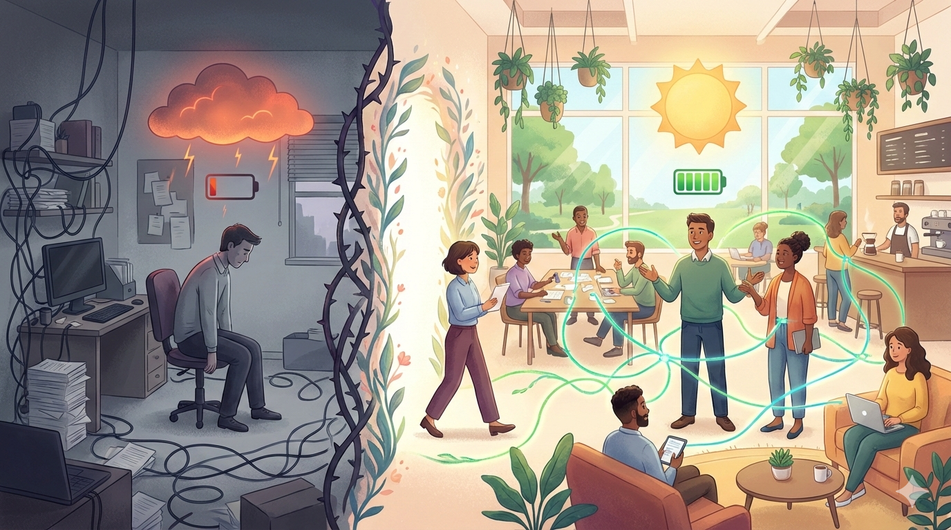 Bright and creative coworking workspace with natural light and modern furniture at YesssWorks